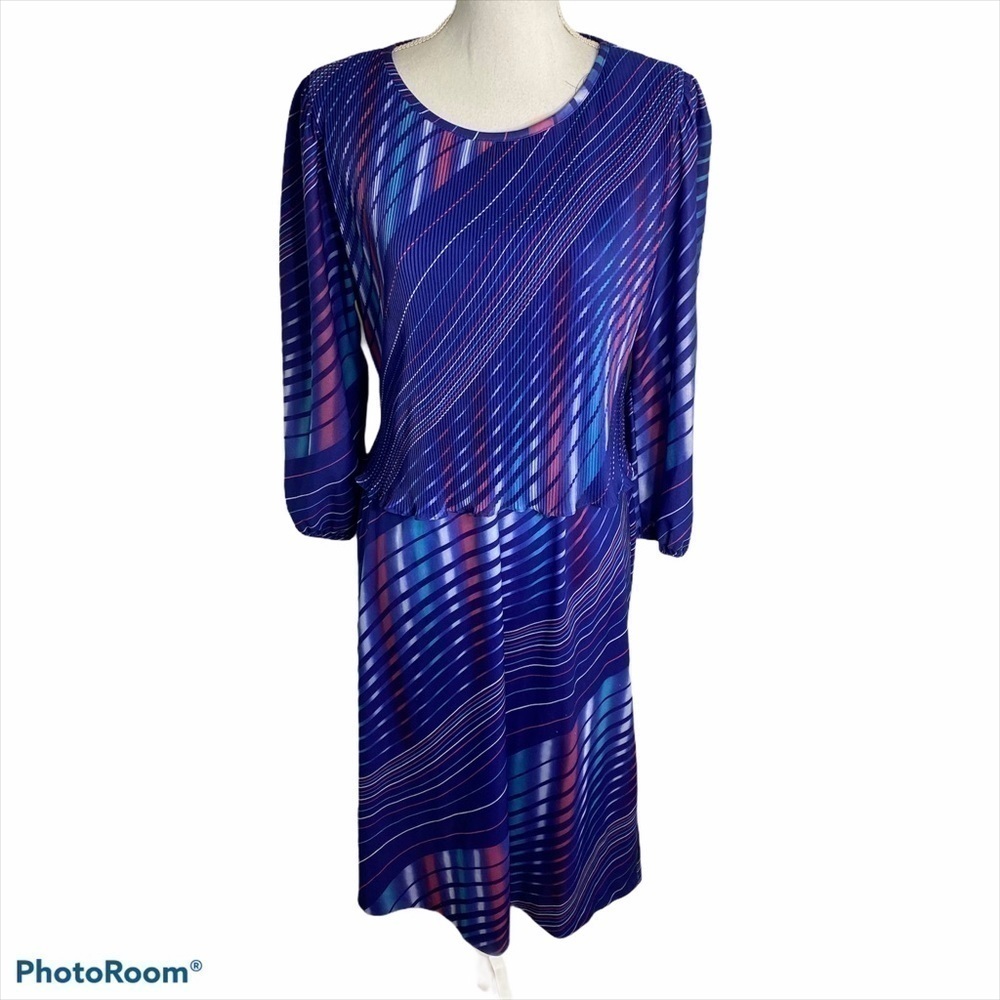 Vintage Swing Dress Blue Pink Purple Sz 14 Women’s